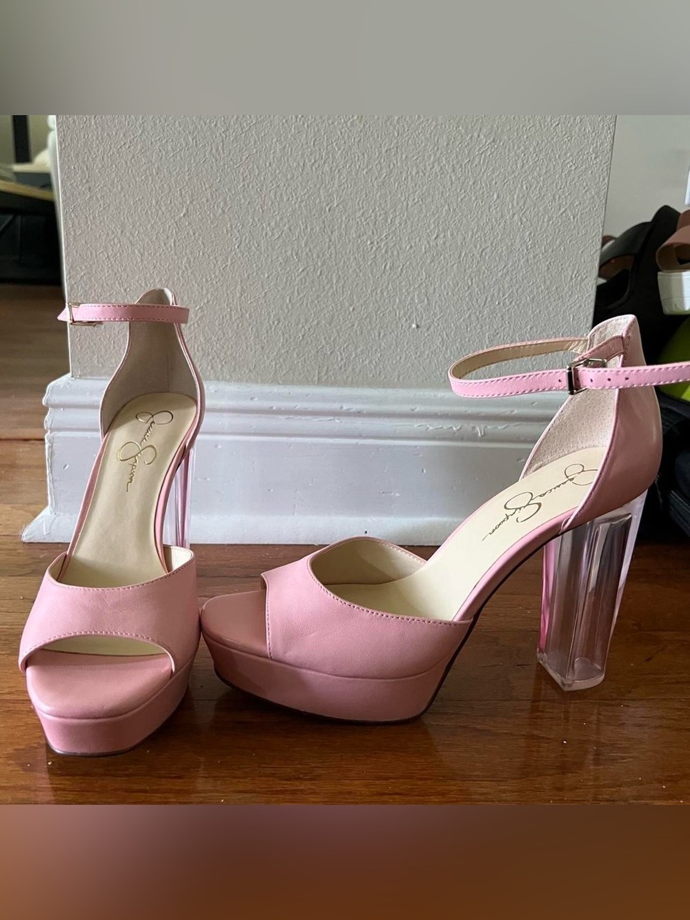 Jessica Simpson Blush Pink Platform Sandals with Clear Block Heel